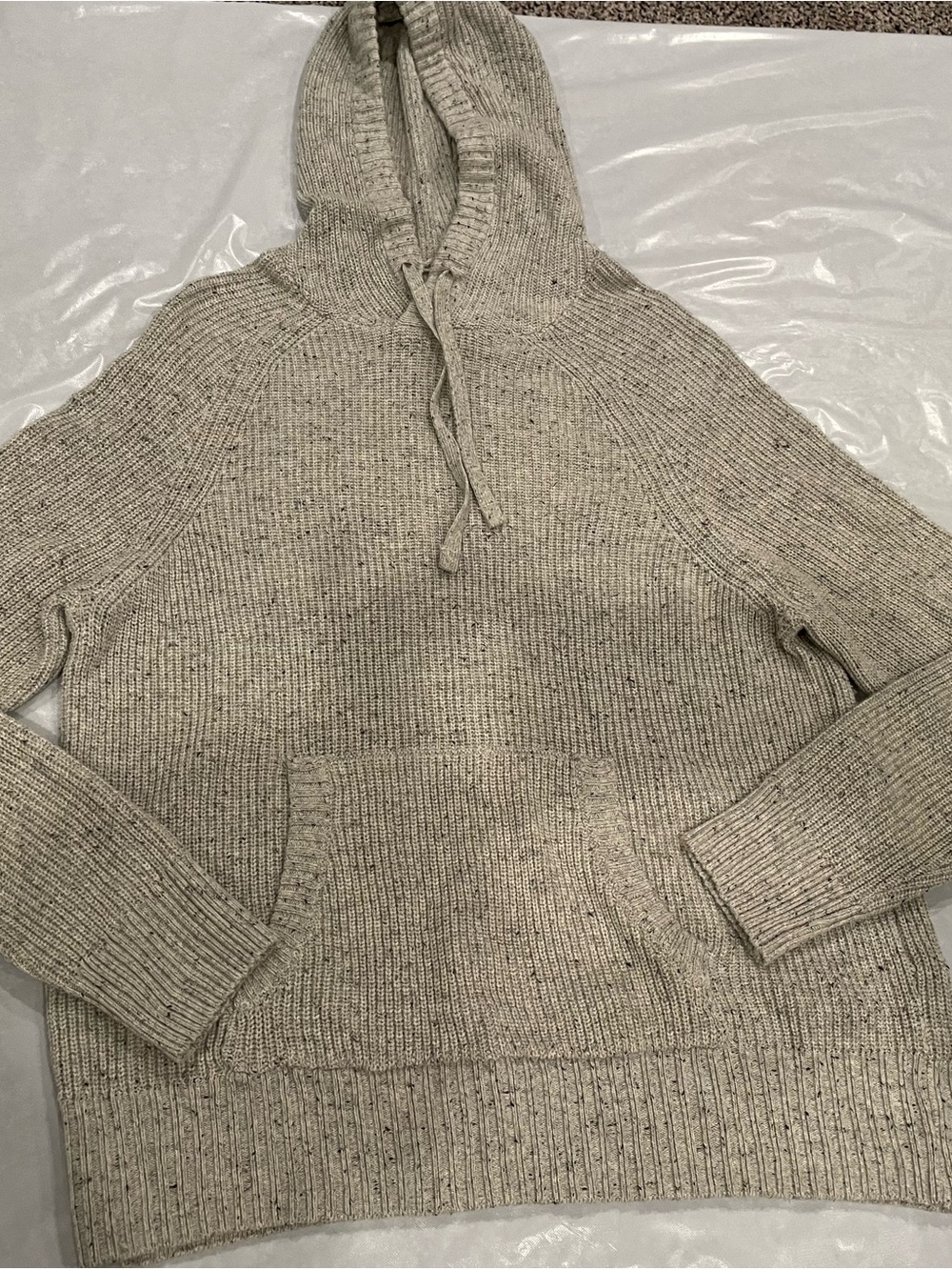 American Eagle Outfitters Neutral Speckled Knit Hoodie Sweater